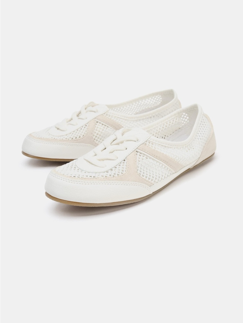 ZARA Women’s Casual Mesh Lace-Up Sneakers in Off-White